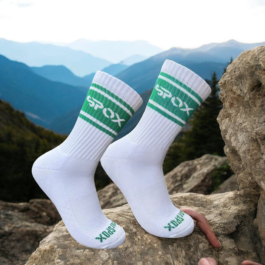 SPOX Retro Crew Sock (White & Forest Green)
