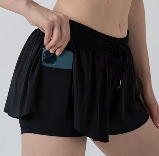 SPOX Butterfly Skirt Shorts – Mint Pastel or Black | Built-In Liner & Phone Pocket