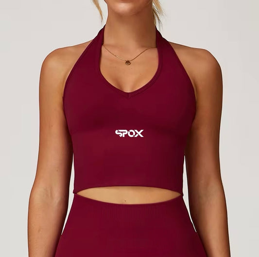 SPOX Seamless Ribbed Sports Bra – Coffee & Rose Red